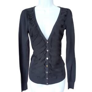 Ted Baker Black V-neck Cardigan Sweater Ribbon Applique